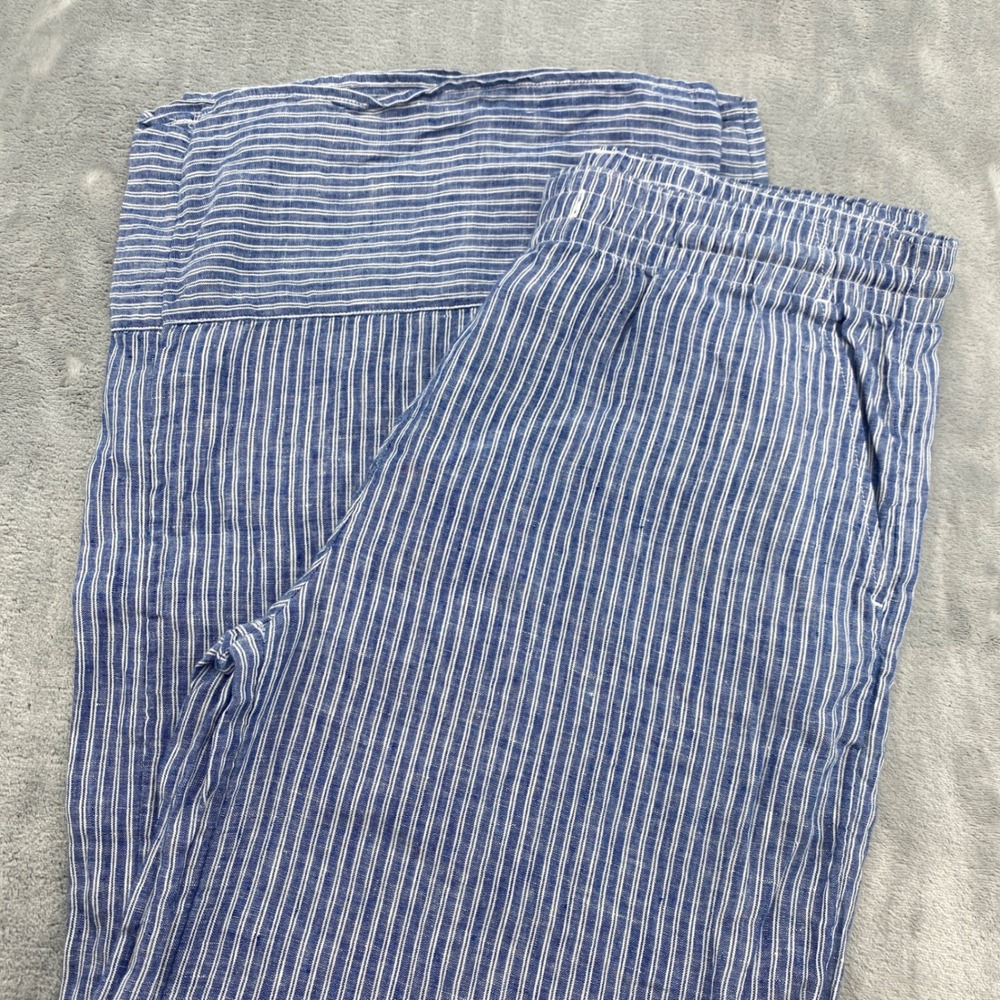 Lauren Ralph Lauren Womens Large Blue White Striped Linen Wide Leg Pants *FLAW*